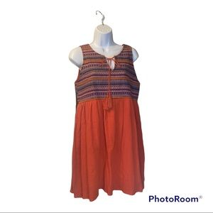 UMGEE Burnt Orange Tribal Boho Peasant Tunic Dress Tassel NWT Size Small